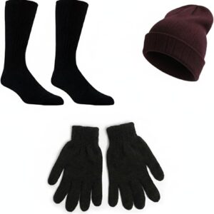 Winter Beanie Hat Gloves Socks Set, Adult Thick Thermal Fleece Lined Cold Weather Bundle (Asserted Colour)