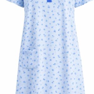 Women’s Cotton Nightgown Short Sleeve Sleep Dress, Soft Printed Lounger with Pockets, Regular & Plus Sizes