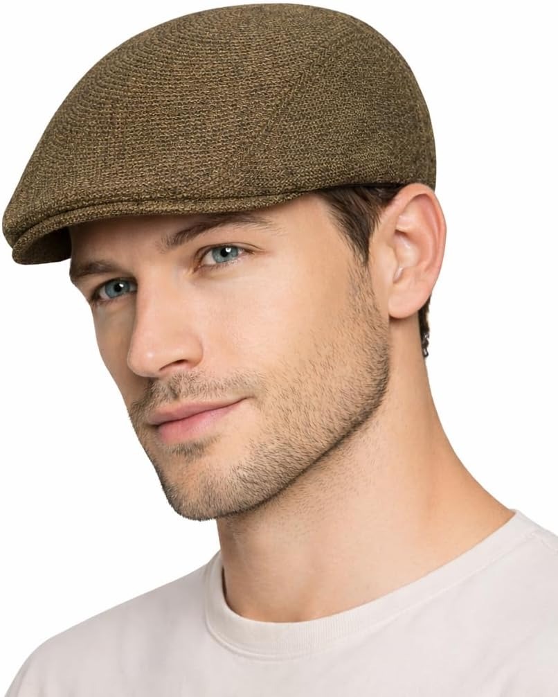 Men's Pinstripe Ivy Cap, Wool Blend Flat Cap with Elastic Closure, Classic Driving Hat for Casual & Dress Wear - Image 2