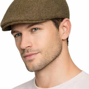 Men's Pinstripe Ivy Cap, Wool Blend Flat Cap with Elastic Closure, Classic Driving Hat for Casual & Dress Wear