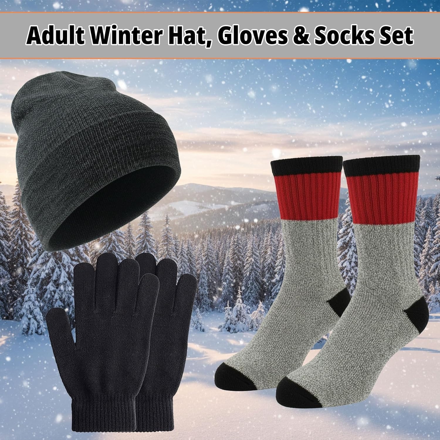 Winter Beanie Hat Gloves Socks Set, Adult Thick Thermal Fleece Lined Cold Weather Bundle (Asserted Colour) - Image 6