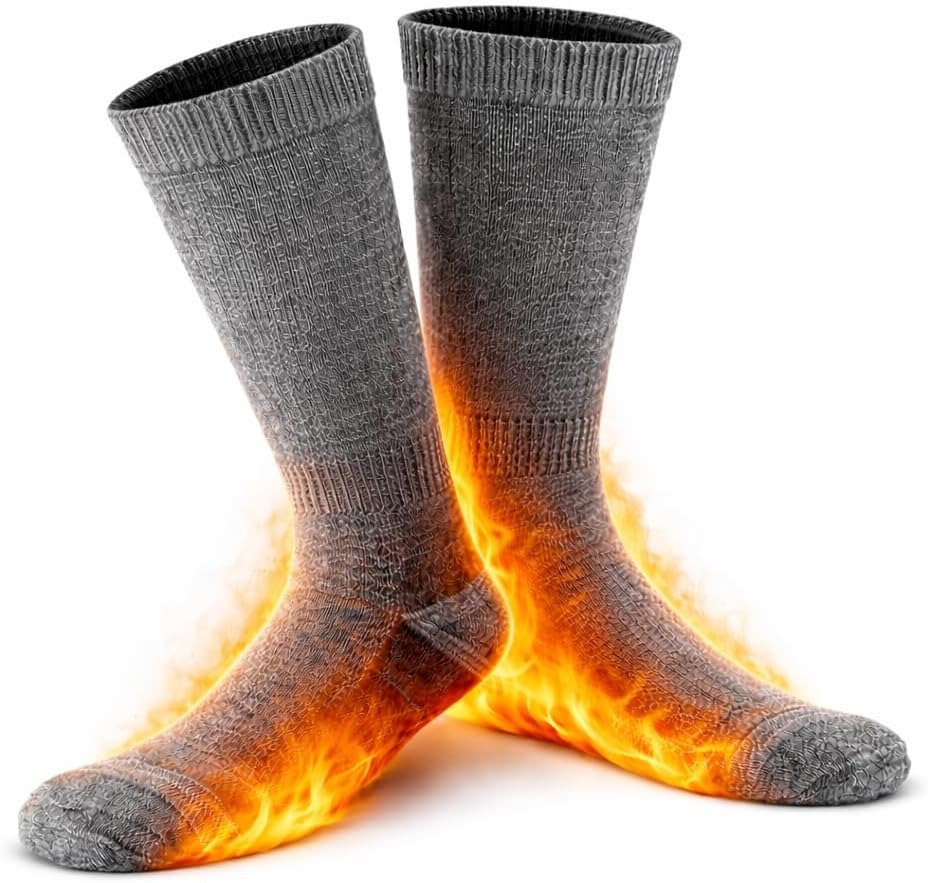 Merino Wool Thermal Socks for Men & Women Warm Thick Cushioned Crew Hiking, Walking, Running & Work Socks