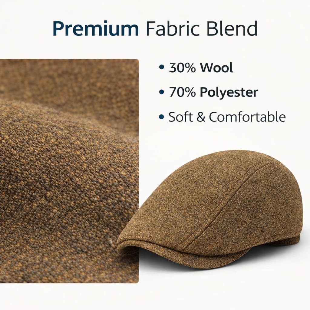 Men's Pinstripe Ivy Cap, Wool Blend Flat Cap with Elastic Closure, Classic Driving Hat for Casual & Dress Wear - Image 3