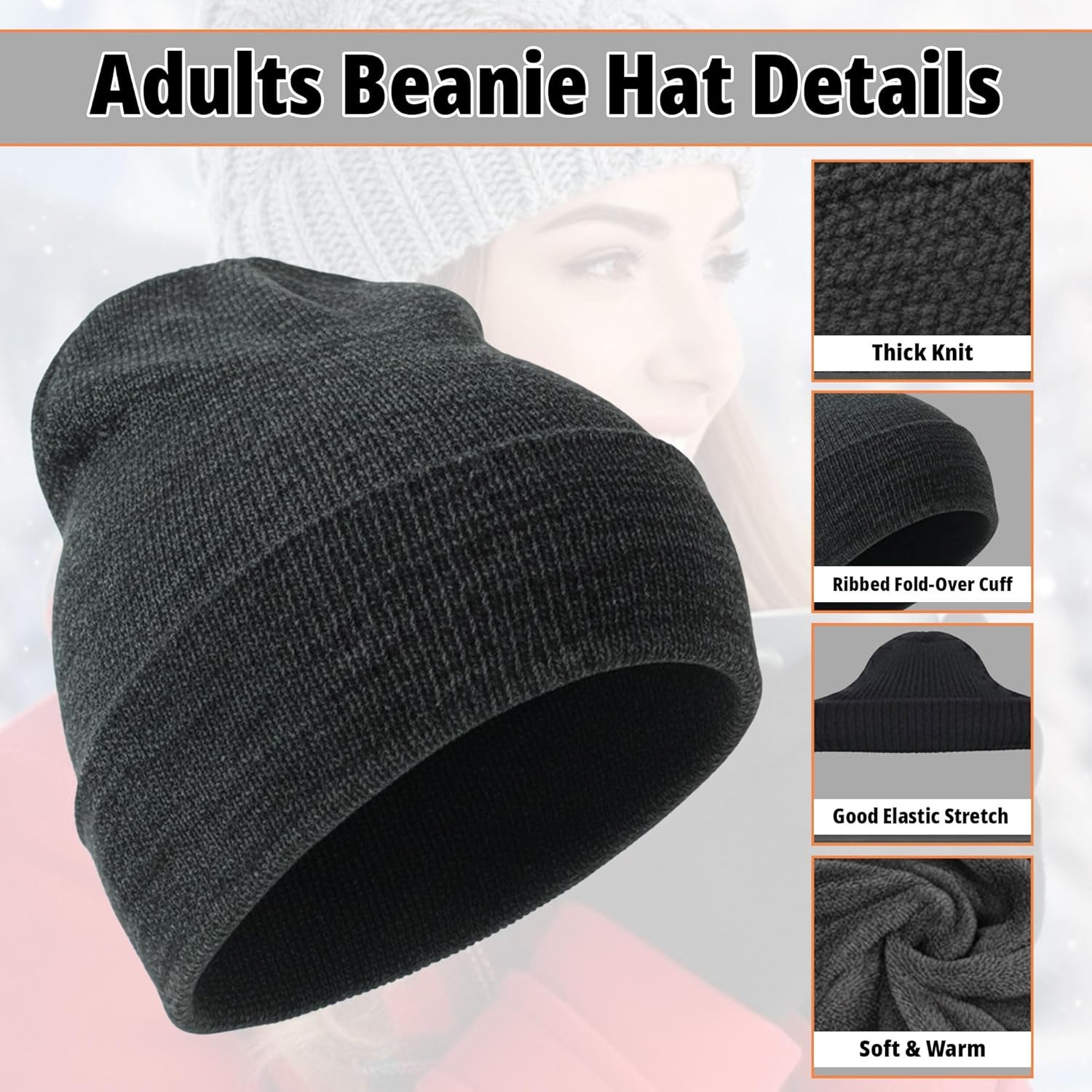 Winter Beanie Hat Gloves Socks Set, Adult Thick Thermal Fleece Lined Cold Weather Bundle (Asserted Colour) - Image 3
