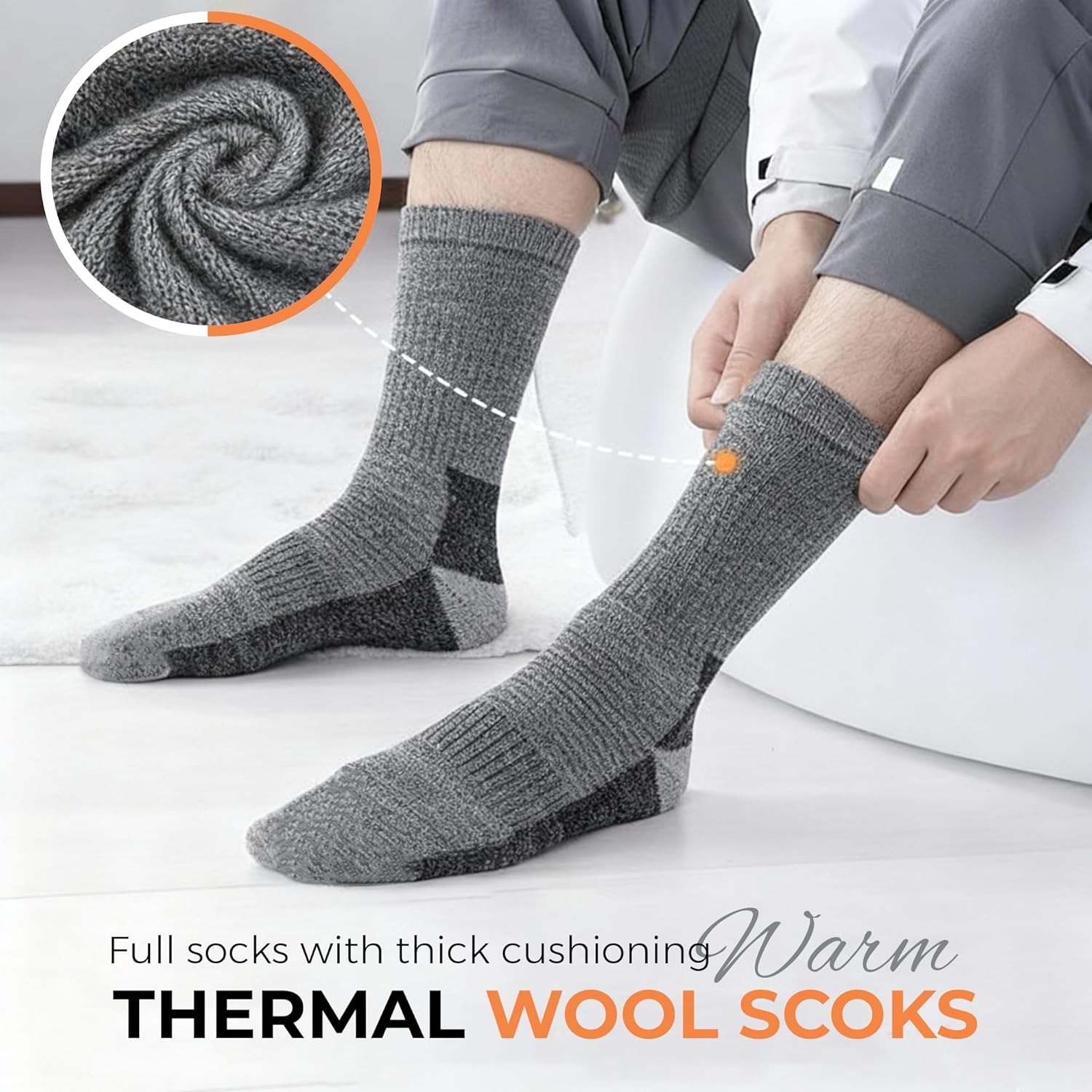 Merino Wool Thermal Socks for Men & Women Warm Thick Cushioned Crew Hiking, Walking, Running & Work Socks - Image 2