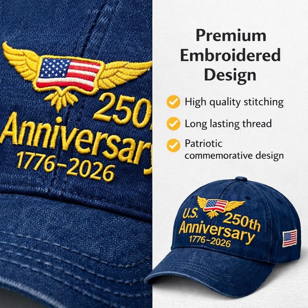 United States 250th Anniversary Hat, Adjustable USA Anniversary Baseball Cap 1776-2026 Patriotic Theme Casual Hat (Assorted) - Image 3