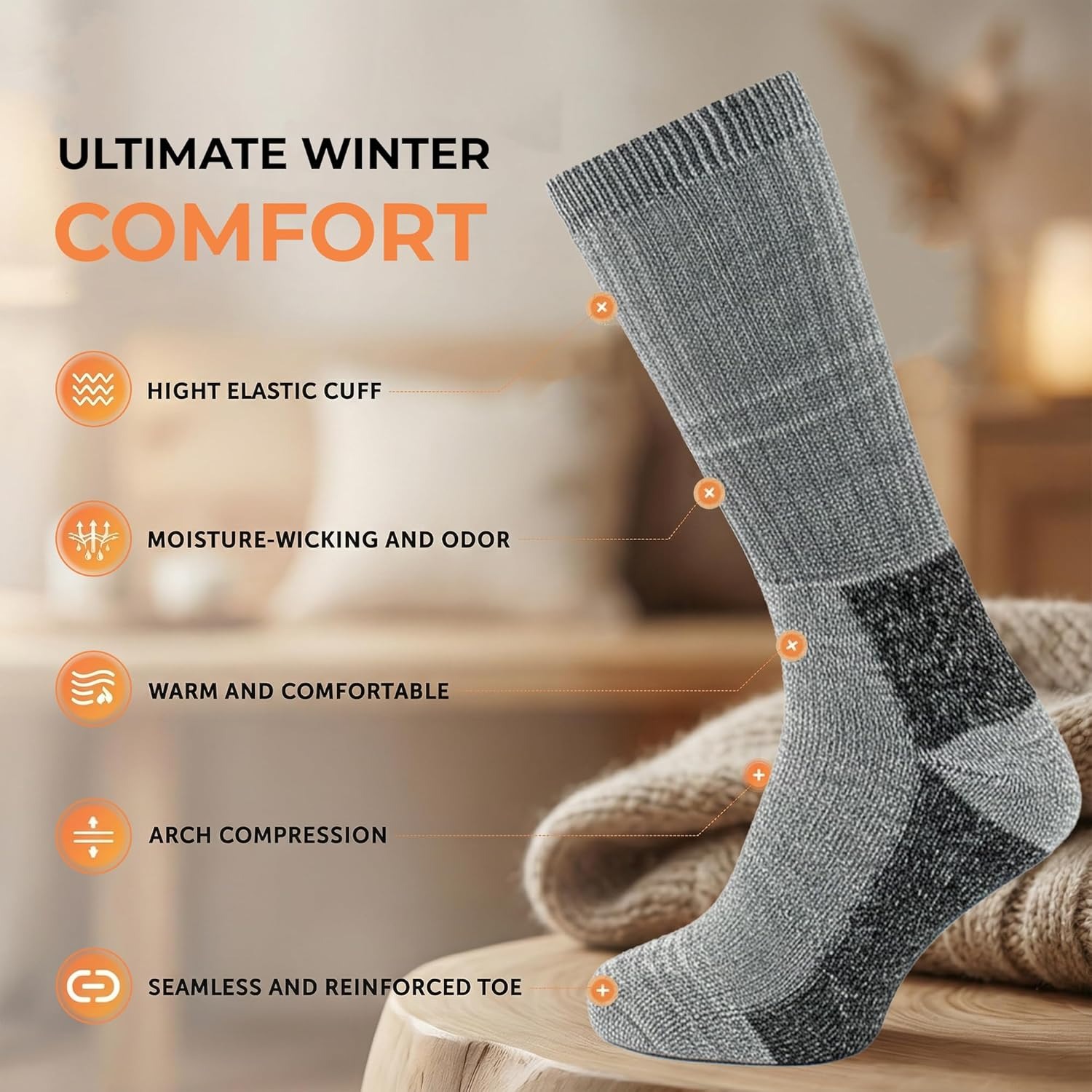Merino Wool Thermal Socks for Men & Women Warm Thick Cushioned Crew Hiking, Walking, Running & Work Socks - Image 3