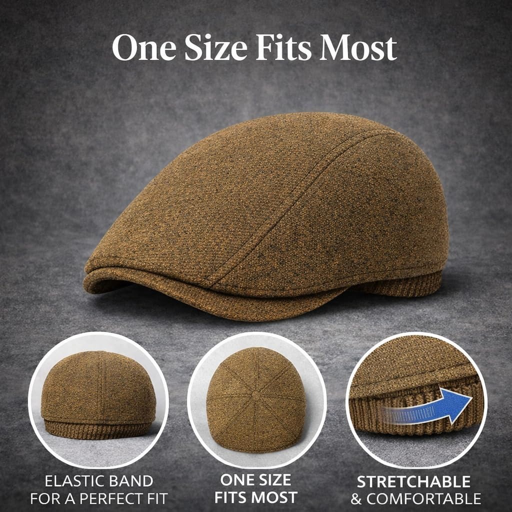 Men's Pinstripe Ivy Cap, Wool Blend Flat Cap with Elastic Closure, Classic Driving Hat for Casual & Dress Wear - Image 5