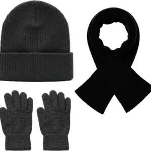 Kids Winter Hat, Scarf & Gloves Set Warm Knit Beanie, Magic Gloves and Soft Scarf for Boys & Girls