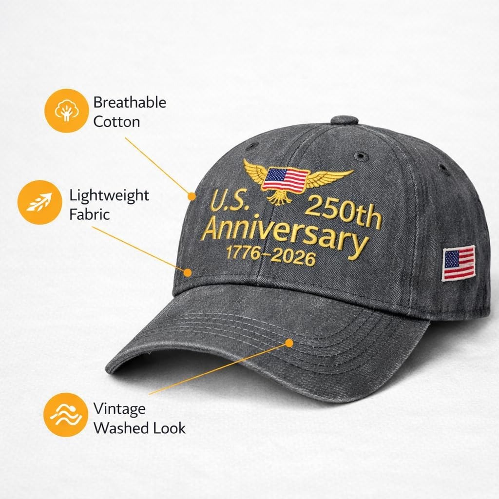 United States 250th Anniversary Hat, Adjustable USA Anniversary Baseball Cap 1776-2026 Patriotic Theme Casual Hat (Assorted) - Image 7