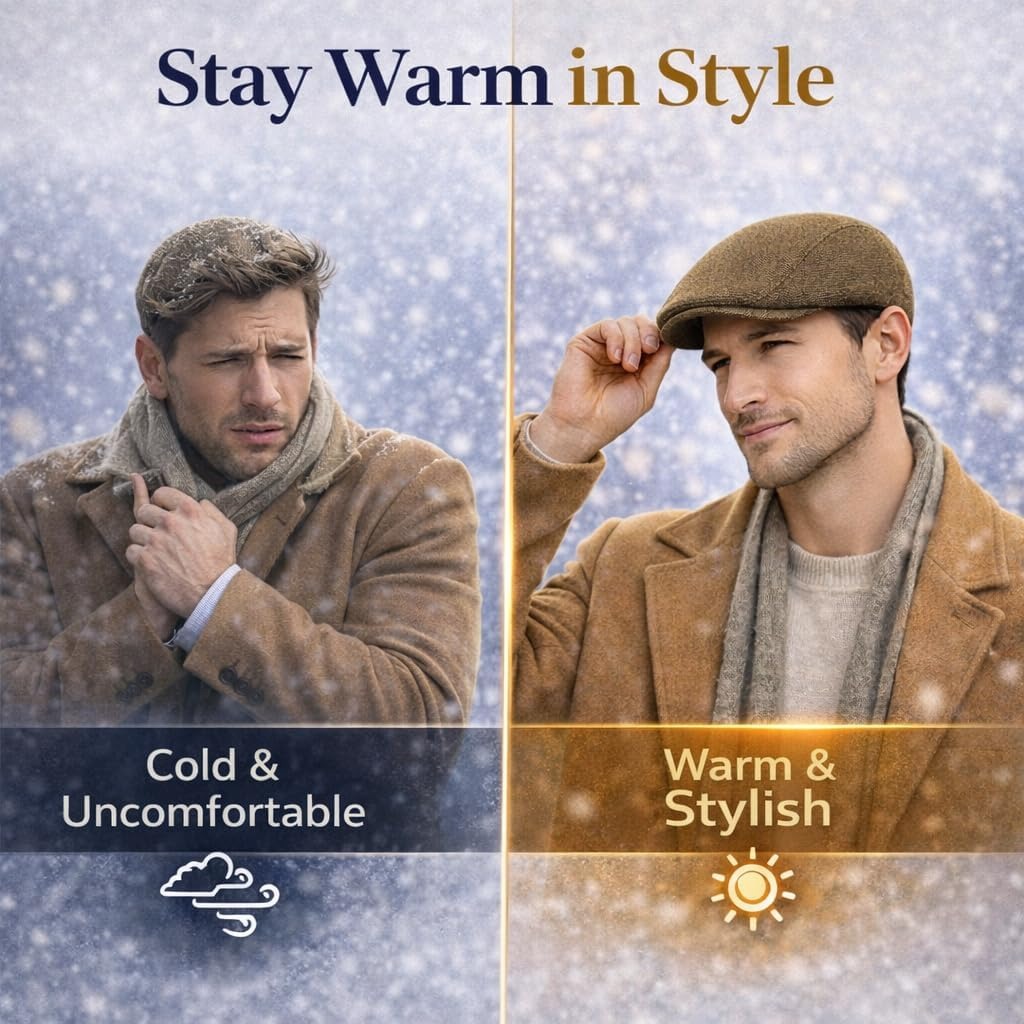 Men's Pinstripe Ivy Cap, Wool Blend Flat Cap with Elastic Closure, Classic Driving Hat for Casual & Dress Wear - Image 6