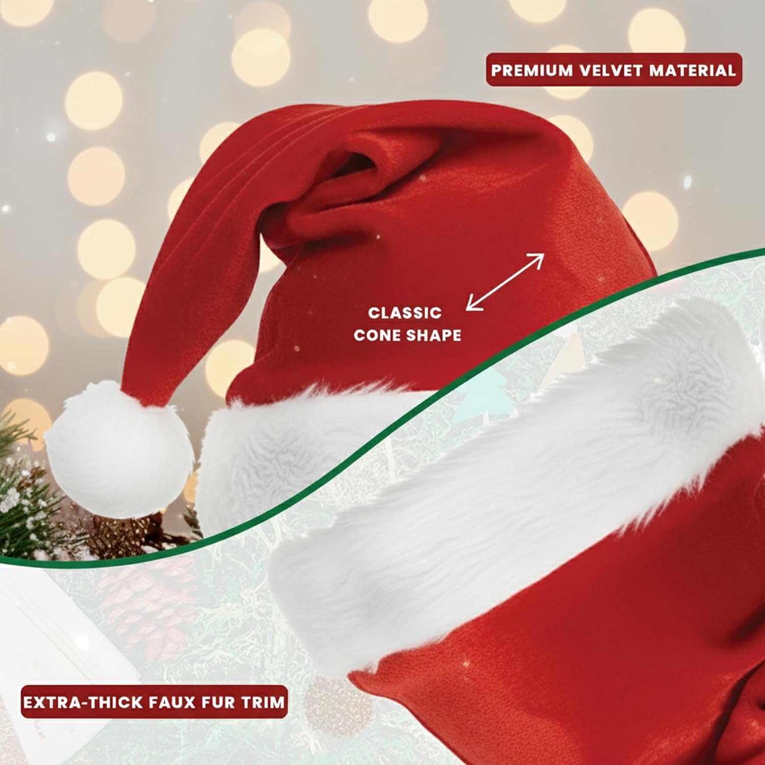 Santa Hat for Adults Red Velvet Thickened Plush Christmas Hat for Women and Men Holiday Xmas New Year Party Headwear - Image 2