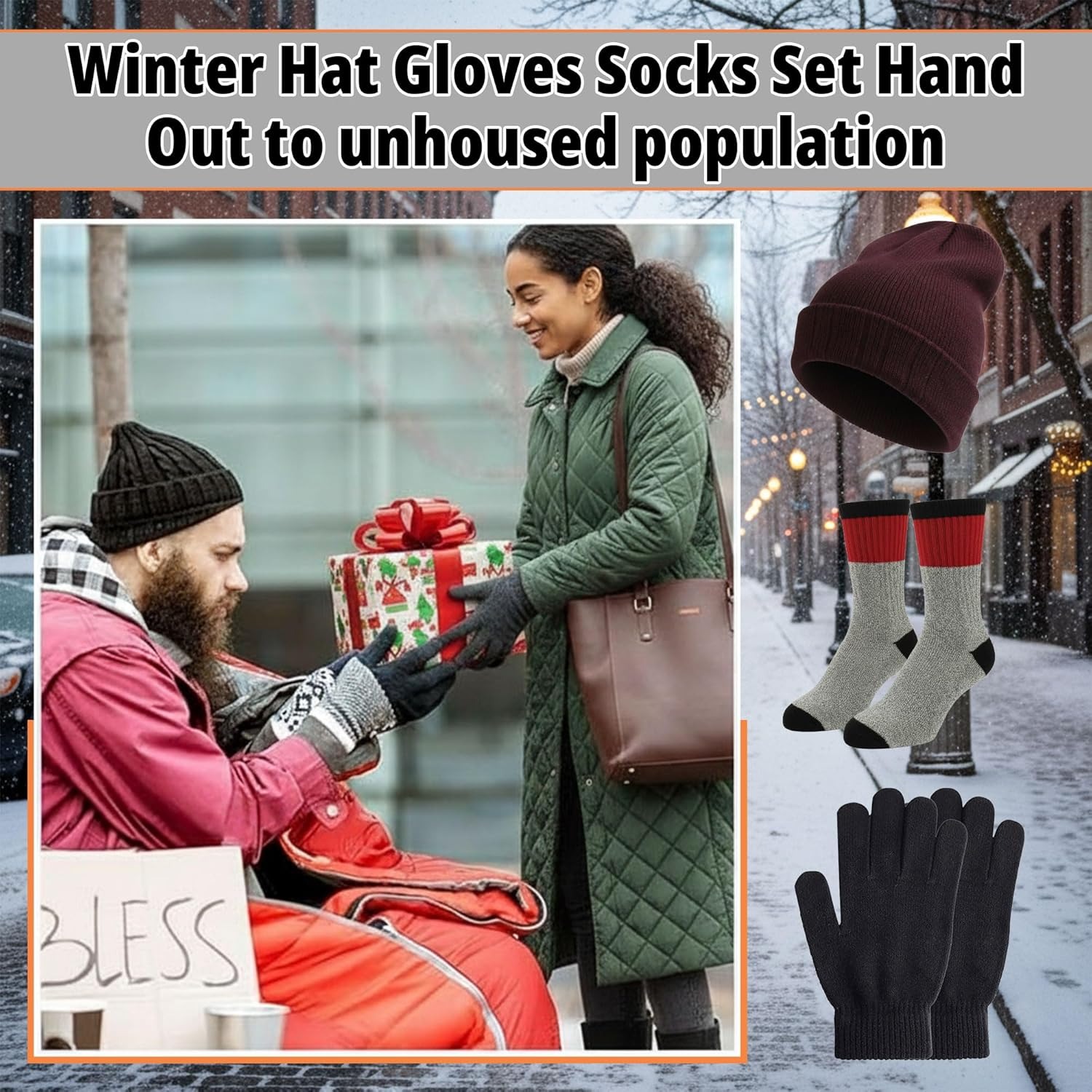 Winter Beanie Hat Gloves Socks Set, Adult Thick Thermal Fleece Lined Cold Weather Bundle (Asserted Colour) - Image 4
