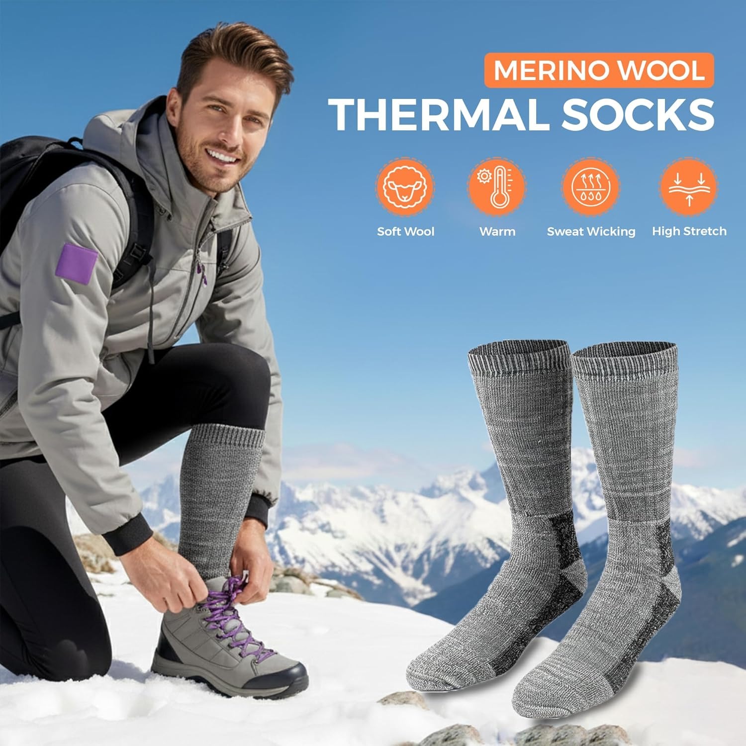 Merino Wool Thermal Socks for Men & Women Warm Thick Cushioned Crew Hiking, Walking, Running & Work Socks - Image 5