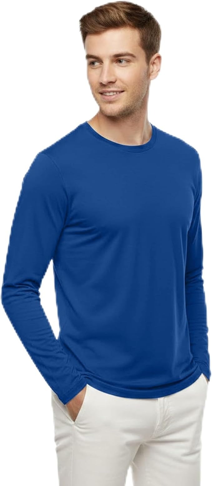 Men's Long Sleeve T-Shirt, 100% Organic Cotton, Lightweight Breathable Athletic Tee for Training & Hiking