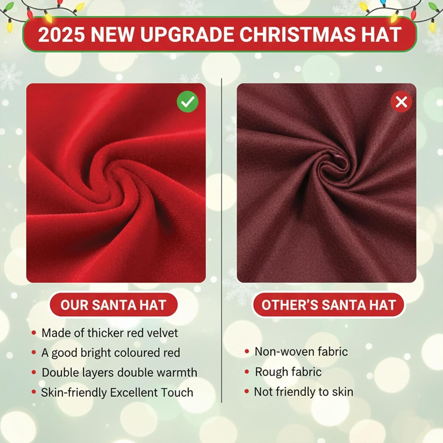Santa Hat for Adults Red Velvet Thickened Plush Christmas Hat for Women and Men Holiday Xmas New Year Party Headwear - Image 4