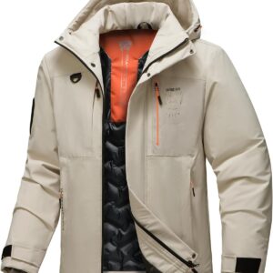 Men's Thermal Waterproof Windproof Jacket Hooded Insulated, Lightweight Winter Snow Coat with Multiple Pockets