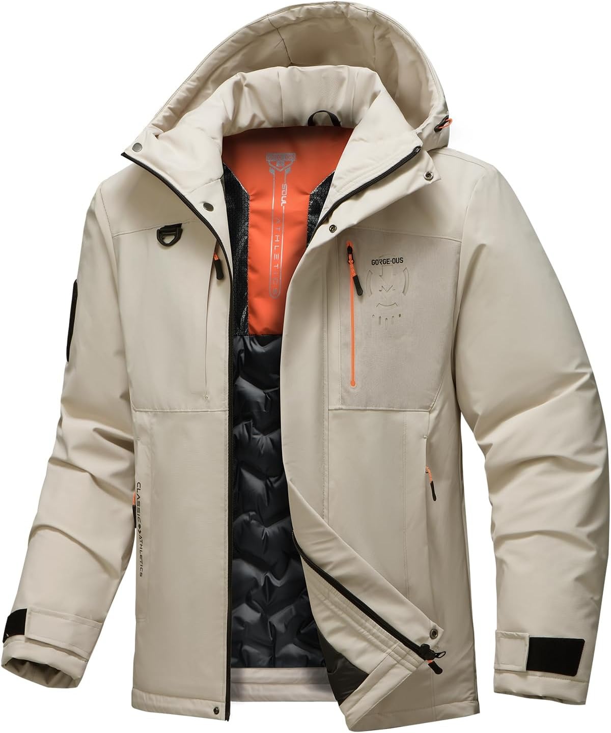 Men's Thermal Waterproof Windproof Jacket Hooded Insulated, Lightweight Winter Snow Coat with Multiple Pockets