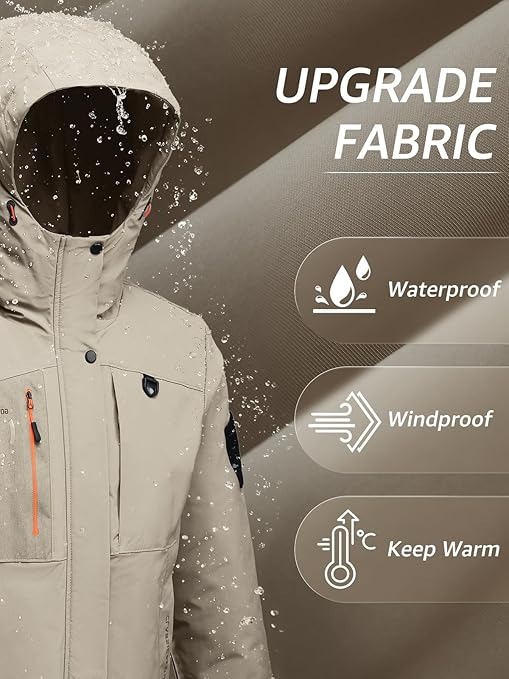 Men's Thermal Waterproof Windproof Jacket Hooded Insulated, Lightweight Winter Snow Coat with Multiple Pockets - Image 5