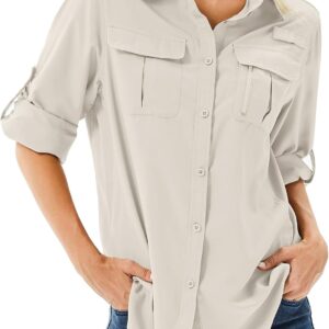 Women's UPF 50 Long Sleeve Sun Protection Shirts Safari Fishing Hiking