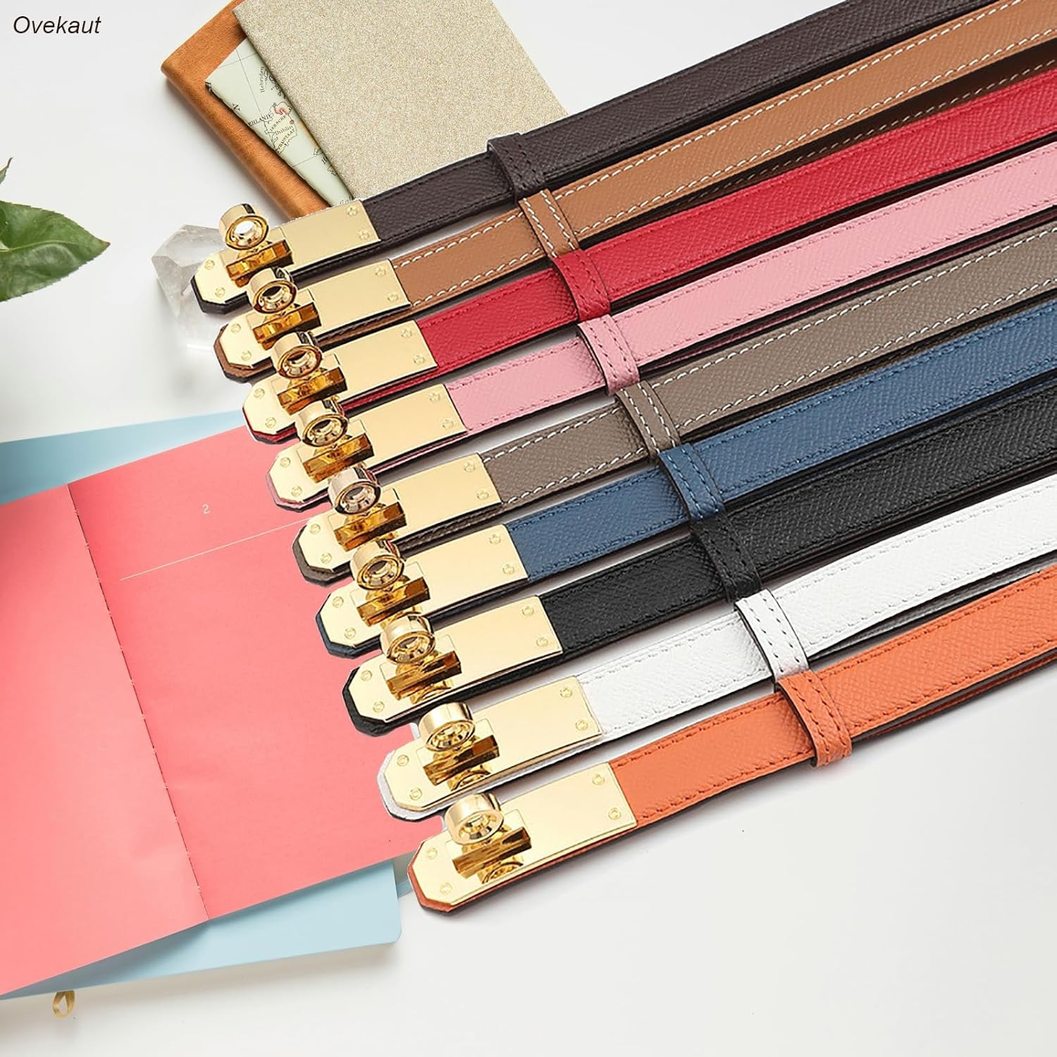 Women Skinny Leather Belt Solid Color Alloy Turn Lock Adjustable Waistband for Dresses Jeans Coats - Image 5