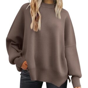 Women's Oversized Batwing Sweaters 2026 Fall Outfits Trendy Crewneck Knit Side Slit Fashion Pullover Tops